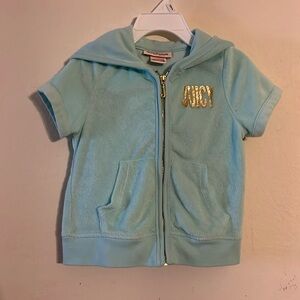 Juicy Couture turquoise color short sleeve blazer with hood girls size 4